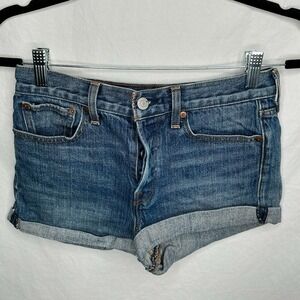 Levis Jean Shorts White Oak Cone Denim Women's Sz 28 Button Fly Cuff Medium Wash